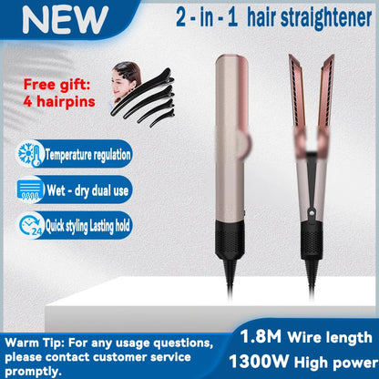 Professional 2-in-1 Hair Straightener & Dryer Combo - Negative Ion Heating Flat Iron with Display. Ideal for Home and Salon