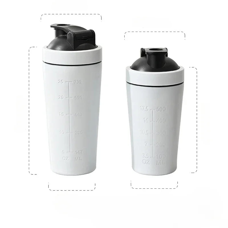 Stainless Steel Protein Powder Shaker Bottle with Steel Ball and Scale Leak Proof Gym Fitness Sport Whey Shakes Cup.
