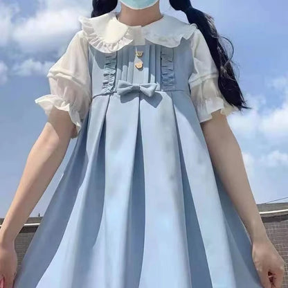Zoki Japanese Sweet Women Blouses Lolita Style White Kawaii Peter Pan Collar Jk Shirt Cute Preppy Ruffle Puff Short Sleeve Tops.