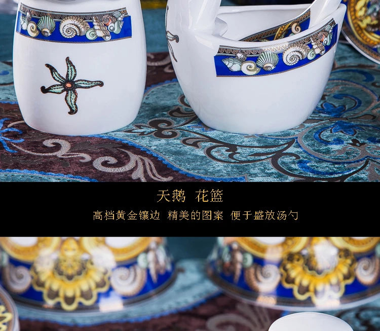 Luxury Blue Ocean Bone China Dishes Plates Western Clubhouse Upscale Heart Of The Sea Ceramic Tableware Decorative Plate.