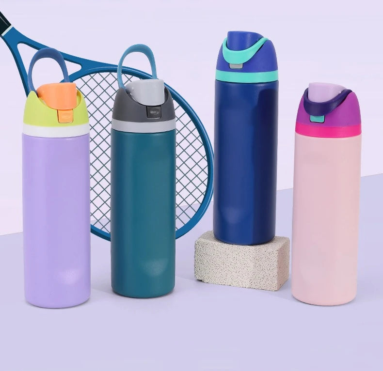 16/19/24/32OZ New 304 Stainless Steel Fitness Cup with Handle, Macaron Colored Insulated Bottle Large Capacity Straw Fruit Cup.