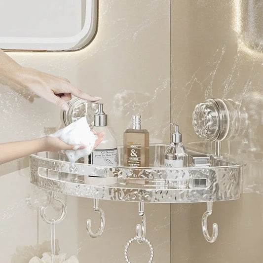 Eckregal mit gewelltem, nicht perforiertem Saugnapf, für Badezimmer, WC, Stativ, Duschregal, Wandmontage, Handtuch-Organizer, platzsparend