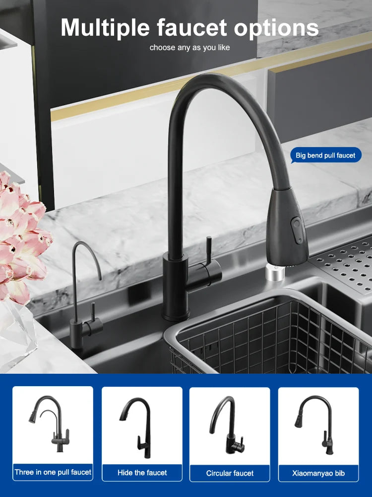 Stepped Stainless Steel Sink Kitchen with Cup Washer Multifunctional Large Single Slot Washbasin Dishwasher Sinks