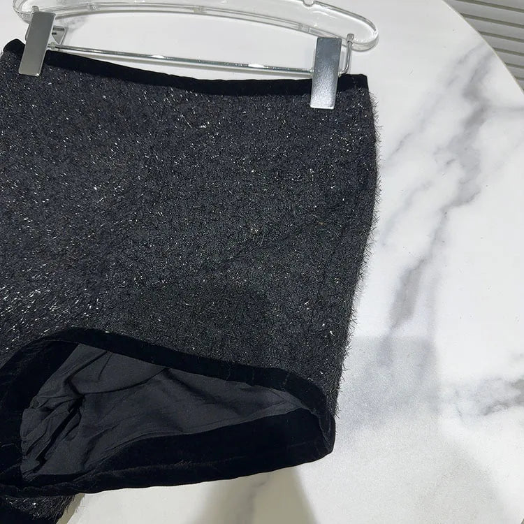 Trendy Women's Solid Color Bright Silk Woolen Shorts 2024 Autumn Fashion New Items High Waist Short Pants Female