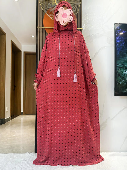 Latest Ramadan Soft Cotton Prayer Abaya Double Hats Dubai Turkey Islam Prayer Clothes Fabric Dresses Islam Women Dress Kaftan