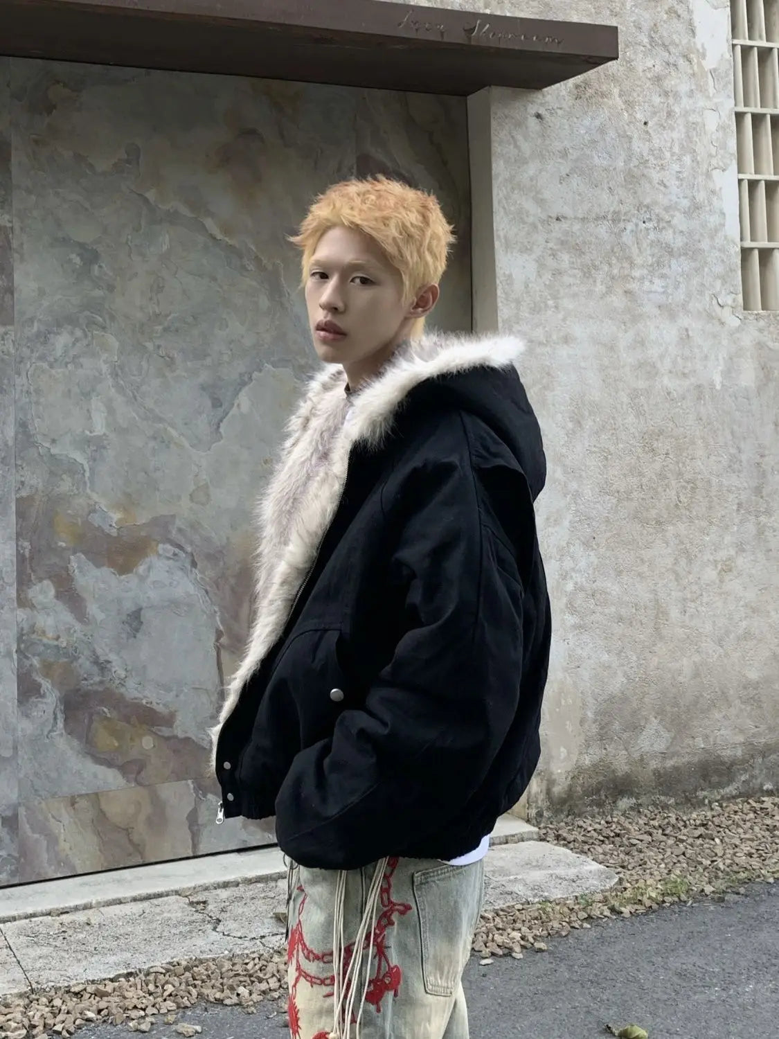 American Retro Woolen Collar Hooded Cotton Jacket Winter Thick Plush Top Men Street Hip-Hop Gothic Harajuku Oversize Jacket Coat.