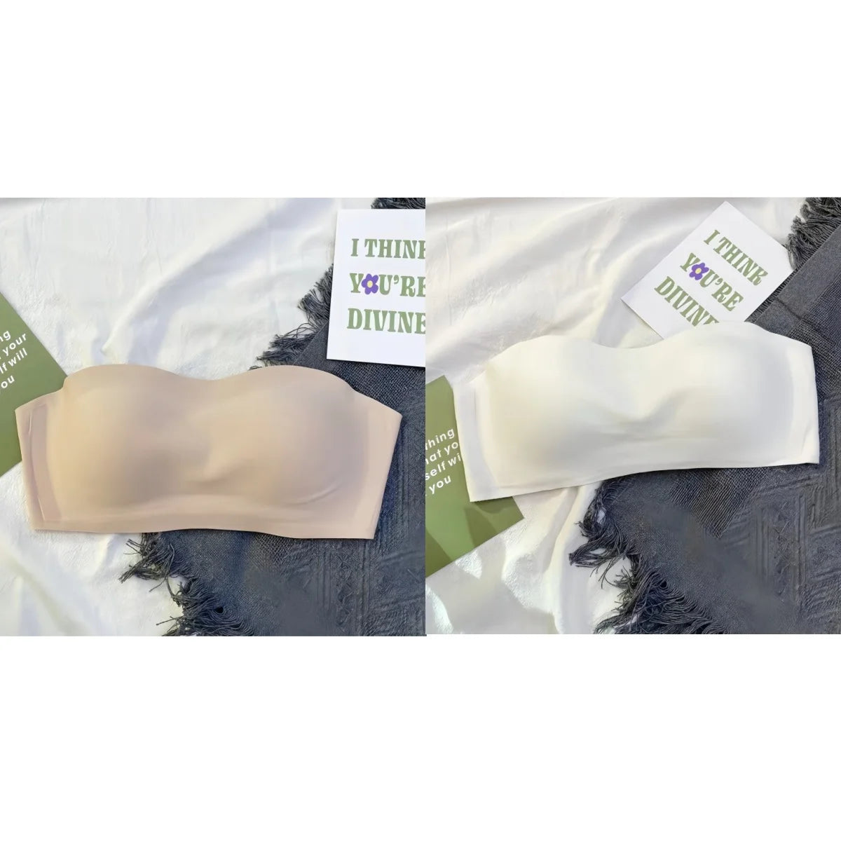 2Pcs/Set Strapless Bras For Women Push Up Bra Non-wire Bra Glossy Brassiere Seamless Underwear 1/2 Cup Padded Sexy Lingerie.