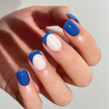 24Pcs/Set White Wave Minimalist Style Fake Nails Full Coverage Adhesive Artificial Wearing False Nails French Press on Nail Tips.