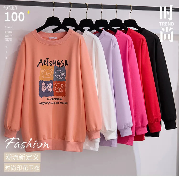 175Kg Plus Größe frauen Fehlschlag 170 Frühling Herbst Neue Lose Rundhals Cartoon Sweatshirt 6XL 7XL 8XL 9XL 10XL 11XL 6 Farben.