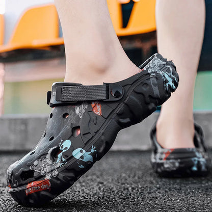 Plus Size 47 Men's Clogs 2025 Summer Sandals Beach Slippers Flat Sandals Men Leisure Slides Creative Printing Man Casual Shoes.