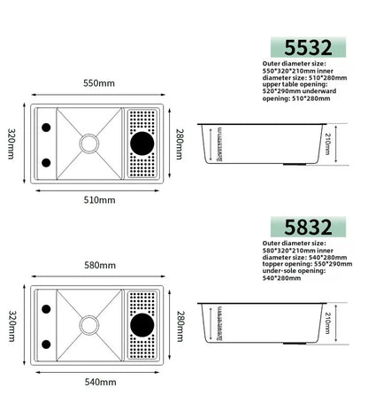 55 cm x 32 cm weißes, verstecktes Küchenspülbecken-Set, zusammenklappbares Wasserhahn-Abflussrohr, einklappbares Unterbauwaschbecken, kleines Waschbecken aus Edelstahl