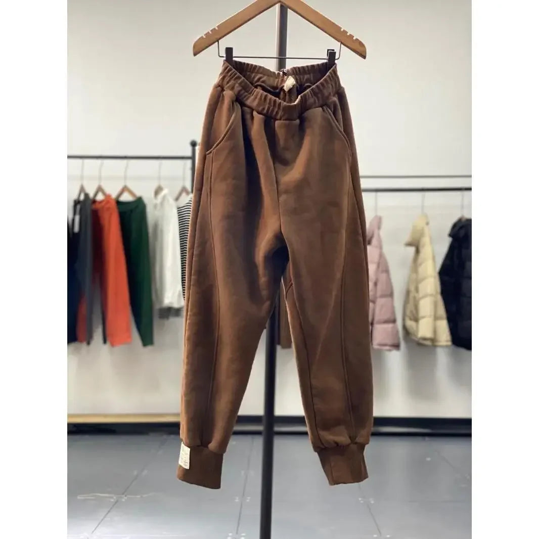 Autumn/Winter 150kg American Retro Cuffed Casual Trousers Men's Korean Slimming Patchwork Fleece-lined Harem Trousers Sweatpants