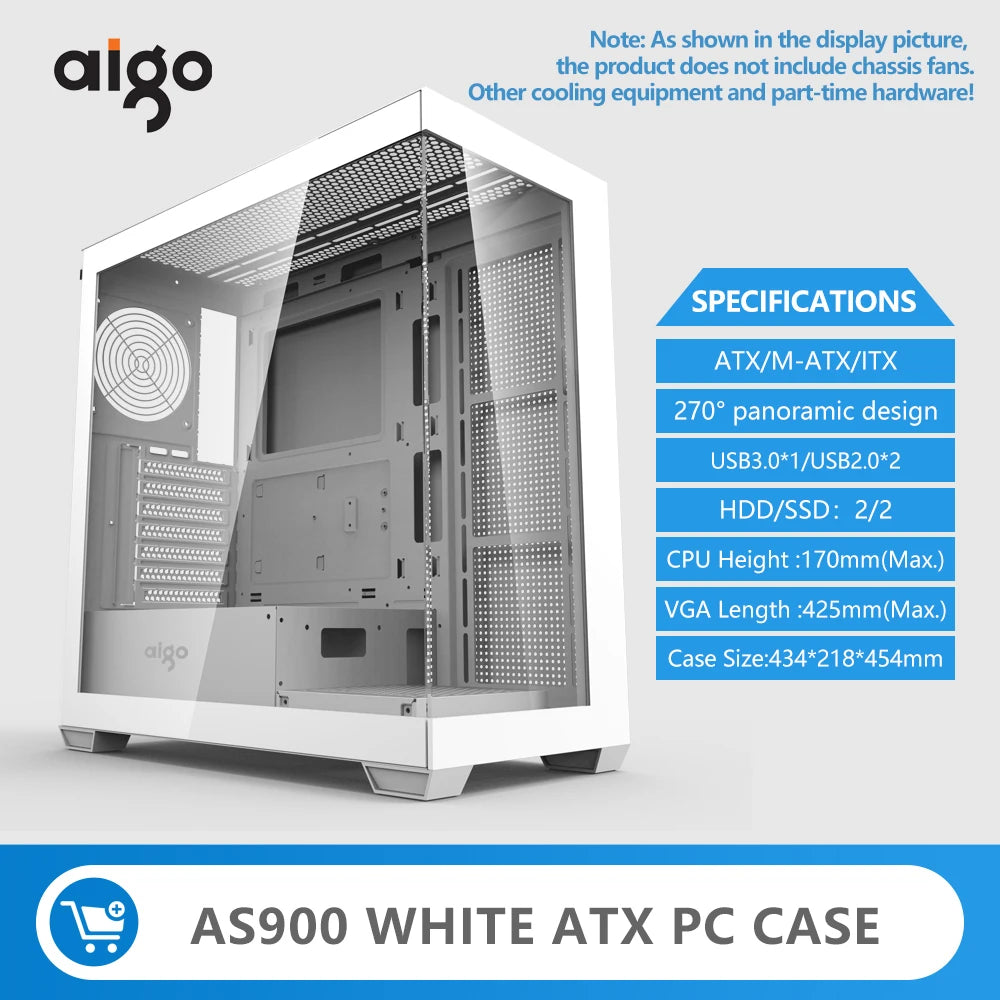Aigo AS900 PC Case 270° Panoramic Design ATX M-ATX ITX Sea View Room Side Transparent Desktop Chassis Diy Gaming Computer Case