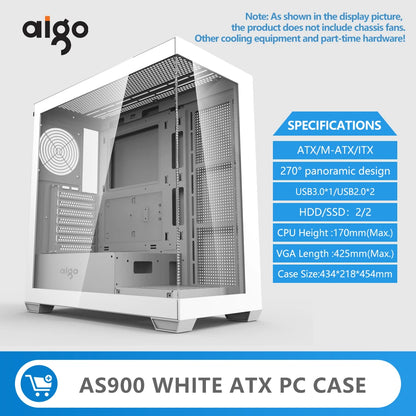 Aigo AS900 PC Case 270° Panoramic Design ATX M-ATX ITX Sea View Room Side Transparent Desktop Chassis Diy Gaming Computer Case