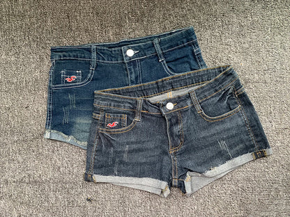 Summer Korean Sexy Low Waist Women Denim Shorts American Lady Y2K Elastic Slim Fit Hot Pants Female Embroidery Wrapping Jeans.