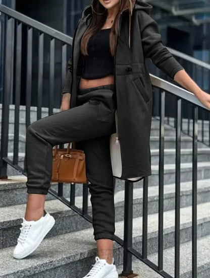 Autumn Winter New Women's Hooded Jacket Trousers Suit Casual Everyday Joker Two-Piece Set.