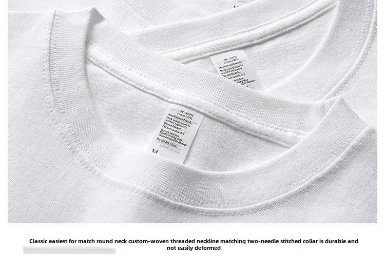 Spring Autumn 300g Heavy-duty Pure Cotton Long Sleeved  T-shirt FLoose White Top Thick Base Layer Underneath for Men and Women.