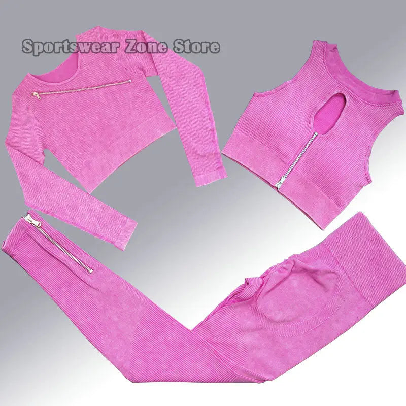 Yoga Suit High Waist Leggings Running Training Tights Sports Outfits Long Sleeve Crop Top Bra Seamless Fitenss Set Fitness Wear