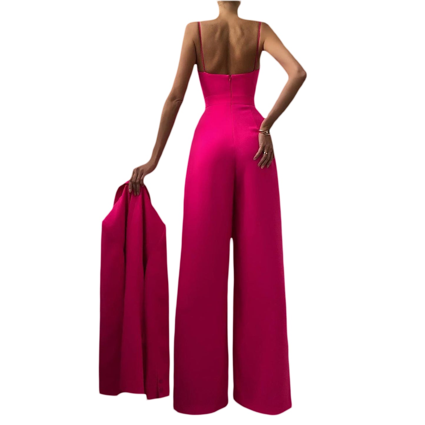 Ladies Elegant Jumpsuit  Spaghetti Straps V-Neck Solid Embroidered Lace Open Back Wide Leg Jumpsuit Long Jumpsuit Black White.