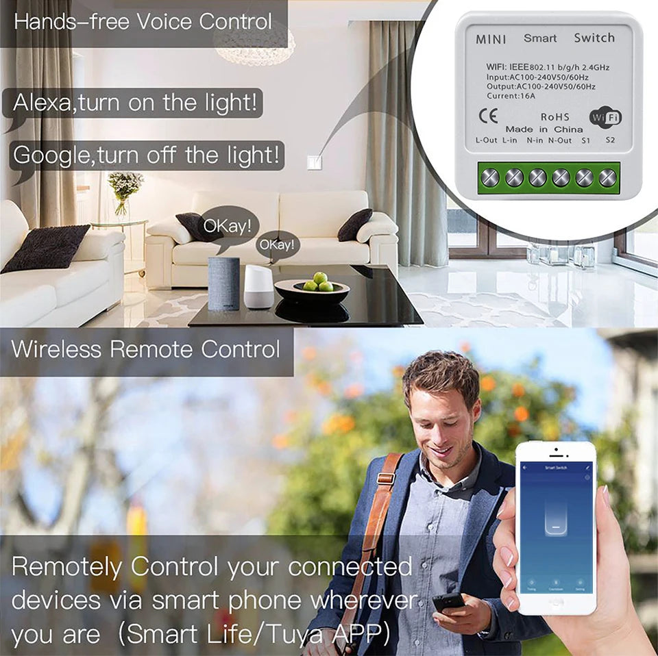 16A 20A Tuya WiFi Smart Switch 2-Wege-Steuerung Mini Smart Breaker Arbeit mit Smart Life Alexa Google Home Alice.