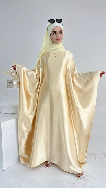 Batwing Satin Shimmer Abaya Damen Dubai Luxury Islam Muslim Kaftan Dress Women Kebaya Vestidos Djellaba Robe Femme Musulmane.
