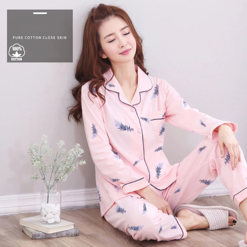 Feminino Warm Sleepwear White PJ 2025 Fashion Pure Cotton Pyjama Femme 100% Cotton Pajama For Women Winter Soild Pink Pijamas.