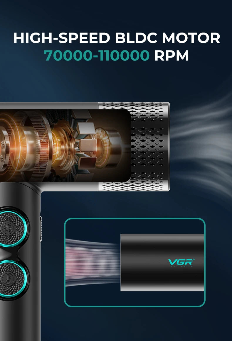 VGR Hair Dryer Professional Hair Dryer Machine Hot and Cold Adjustment Air Blower Brushless Motor 110000 RPM Barber Salon V-401