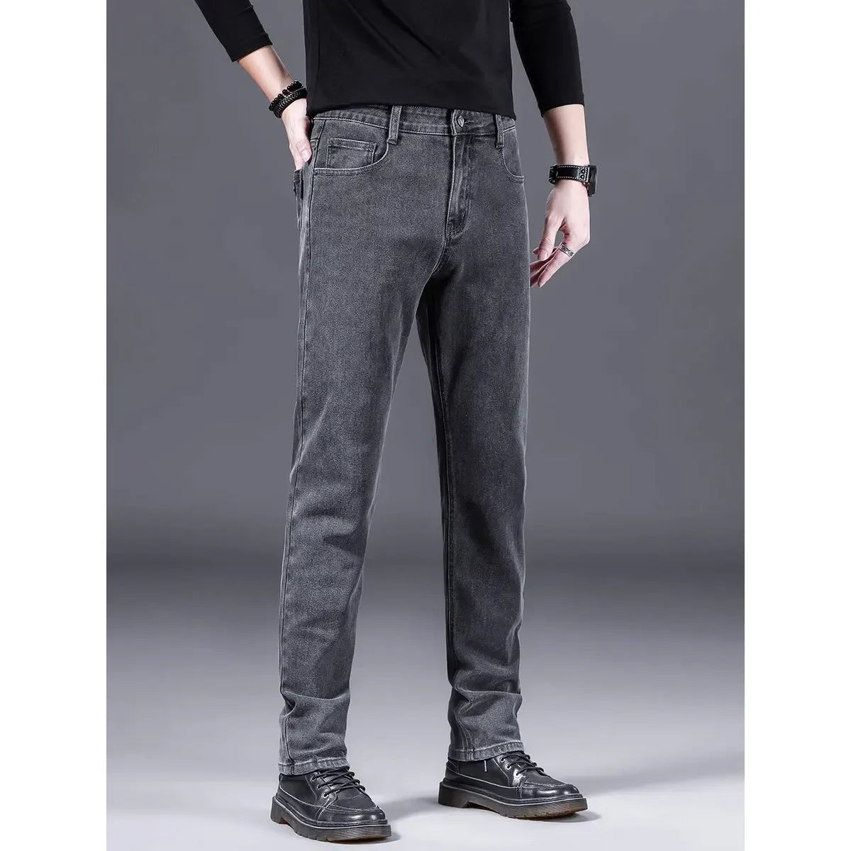 High-End Fashionable Men's Straight Leg Casual Jeans Trendy Loose Fit Autumn Winter New Arrival Versatile Long Trousers.