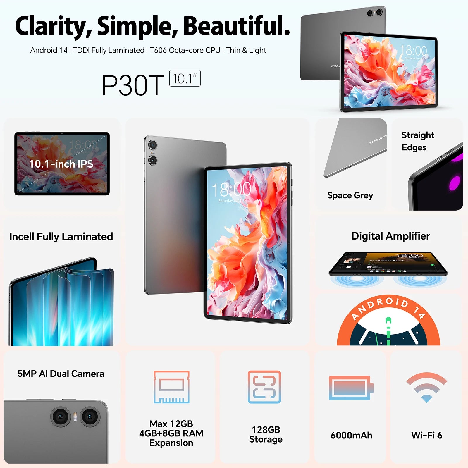 Teclast P30T Set 10" Tablet Android 14 Max 12Gb Ram 128Gb Rom T606 8-Core All-In-One Keyboard/Case/Mouse/Stylus/Headphone/Stand.