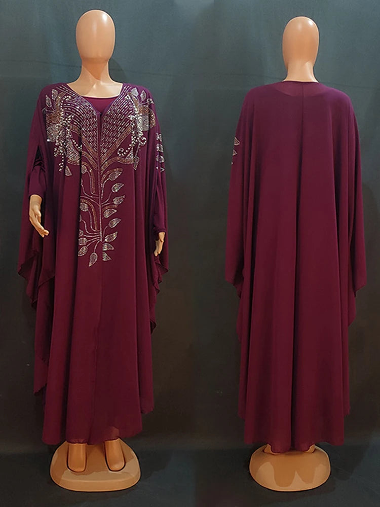 Chiffon Boubou Muslim Fashion Abaya 2-teiliges Set Dubai Türkei Maxikleid Musulman Ensembles Kaftan Marocain Islamische Kleidung.