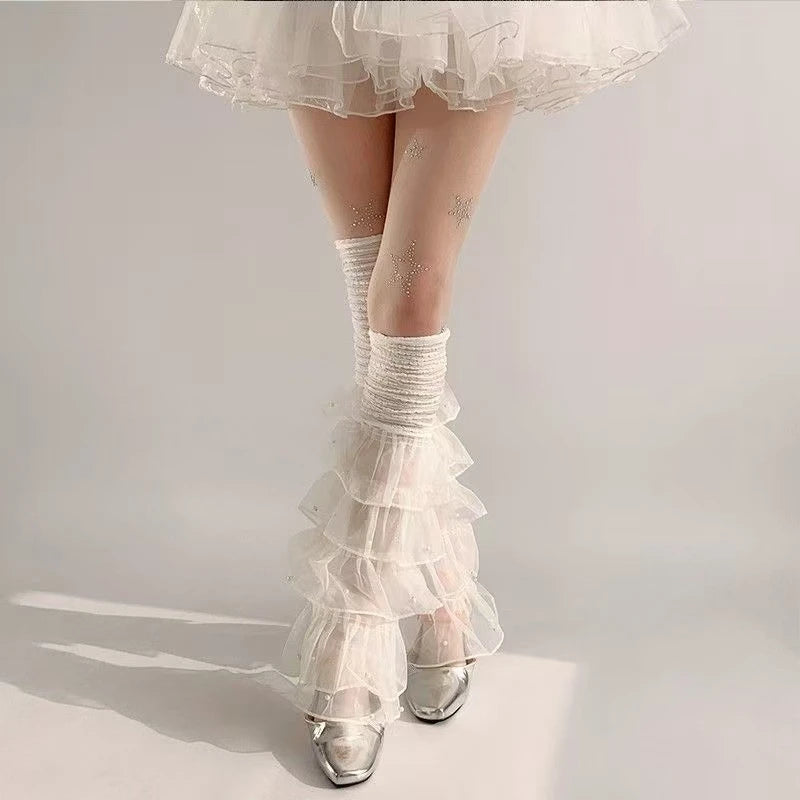 LOTDOOTN Y2K Tights Silver Star Print Pantyhose Women Girl Japanese Mesh Transparent Pantyhose Bow Star Tights Stockings Lolita.