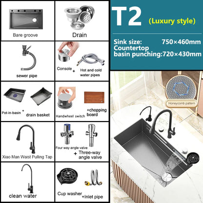 Waterfall Sink Large Single Slot Stainless Steel Kitchen Sink Embossed Washbasin Under The Basin Installation For Kitchen