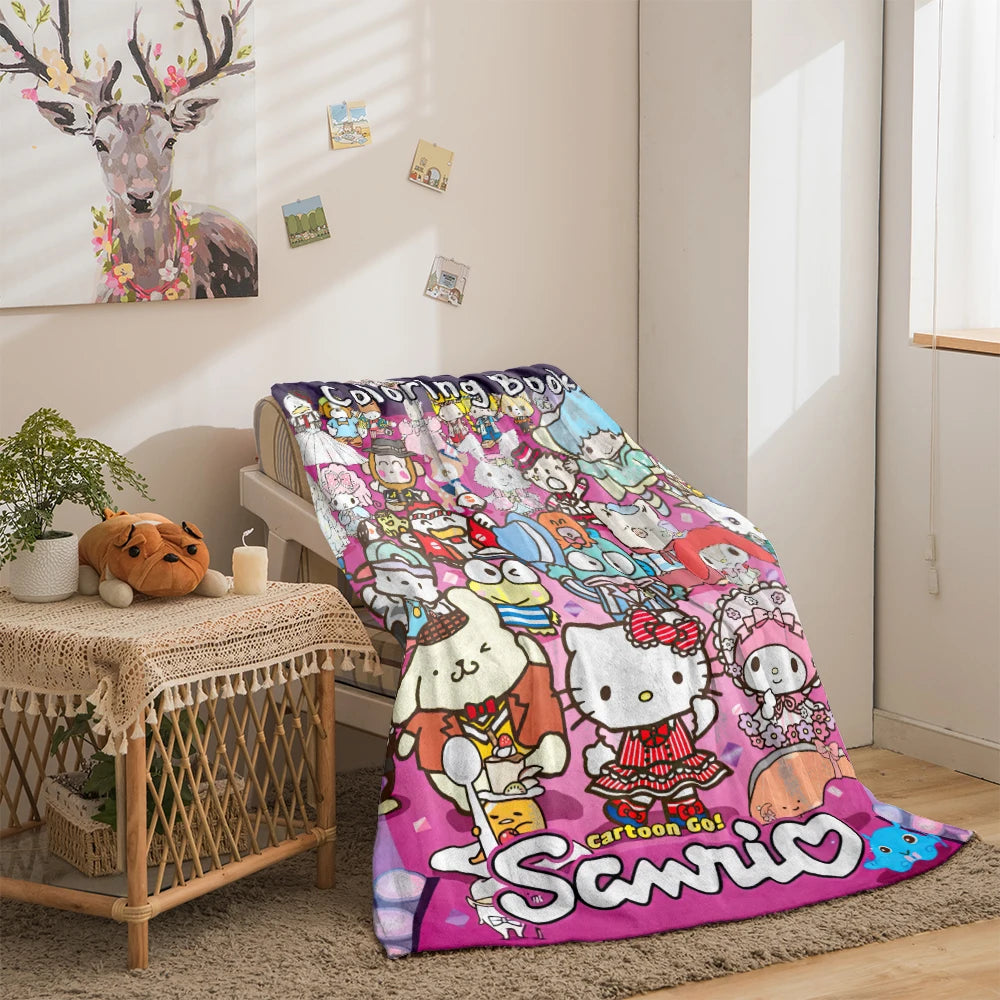 Sanrio HelloKitty Cute HD Printed Flannel Thin Blanket.Four Season Blanket.for Sofa,beds,living Rooms,travel Picnic Blanket Gift.