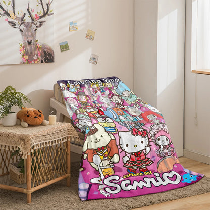 Sanrio HelloKitty Cute HD Printed Flannel Thin Blanket.Four Season Blanket.for Sofa,beds,living Rooms,travel Picnic Blanket Gift.