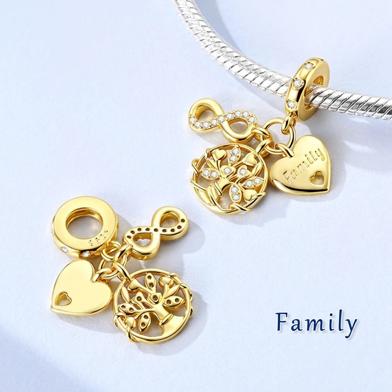 Gold Series DIY Charms Bead Original 925 Sterling Silver Inlaid Zirconium Sun Leopard Pendants Fit Bracelet Jewelry Gift Marking.