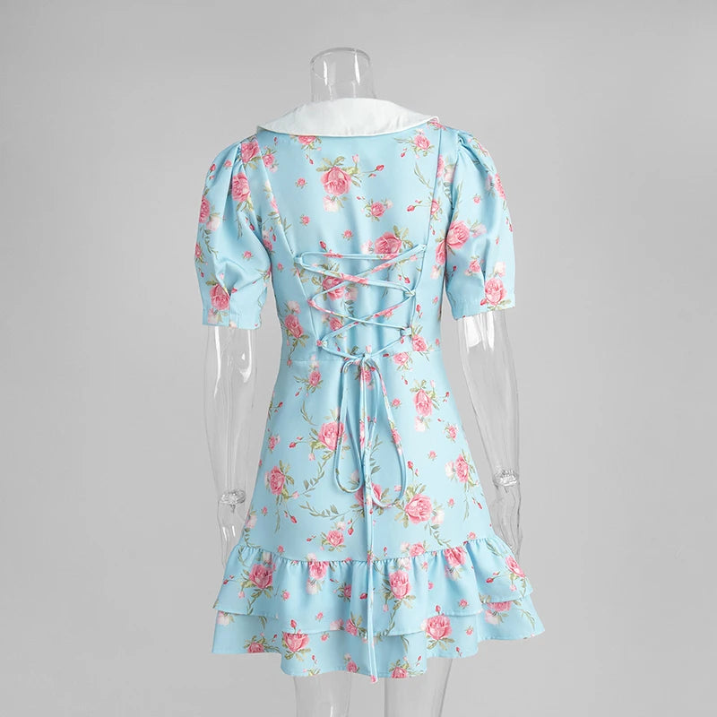 Beiyingni Neue In frauen Kleid Elegante Französisch Mode Schlank Kurzarm Mini Kleider Weibliche Rüschen Tasten V-ausschnitt Kurze Vestido.