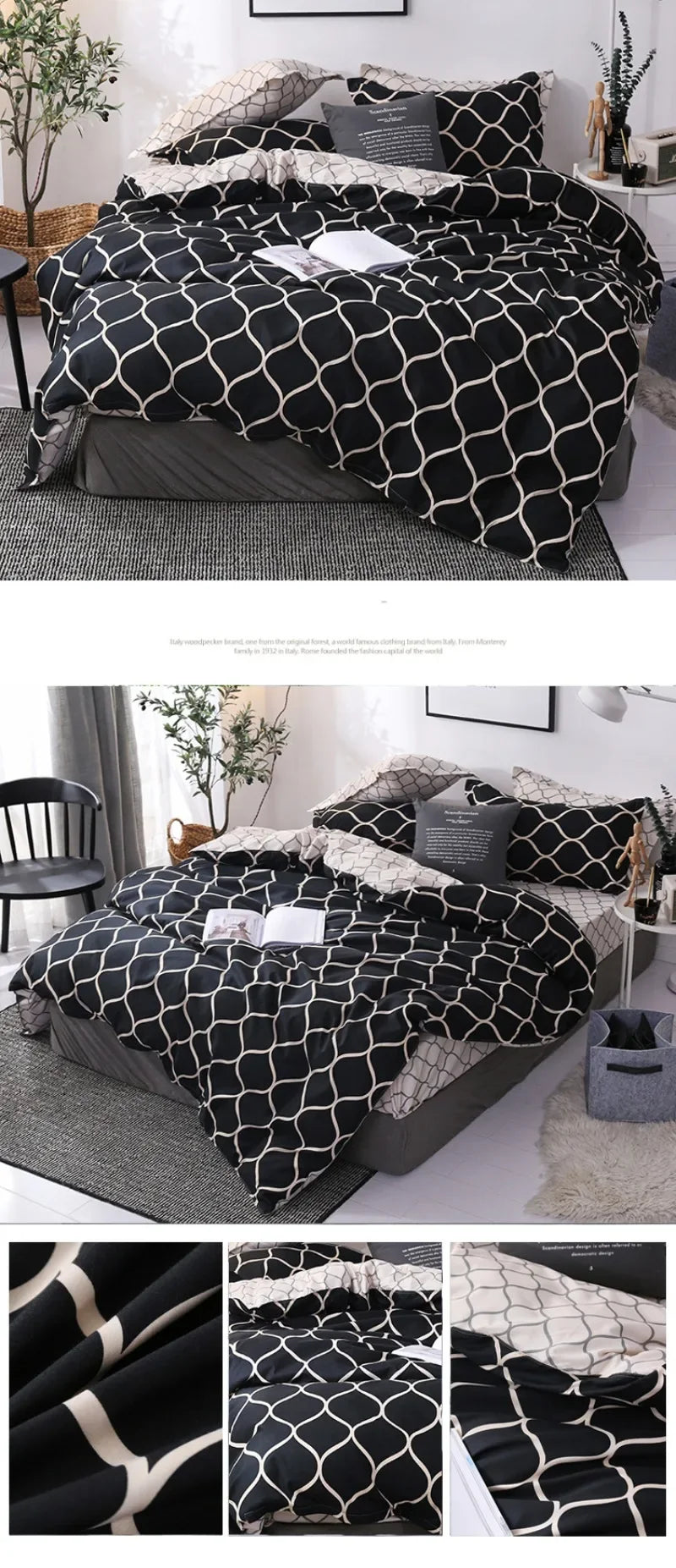 3pcs Couple Duvet Cover with Pillow Case Nordic Comforter Bedding Set Quilt Cover Queen/King Double or Single Bed.