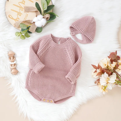 Neugeborenen Baby Mädchen Boy Knit Pullover Strampler Crewneck Sweatshirt Langarm Warme Bodys Tops Mit Hüte Herbst Winter Kleidung.