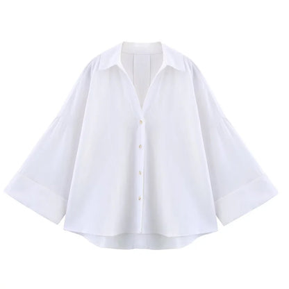 MUJER Women's Shirts Striped Oversize Shirts for Women Wide Sleeve Casual Shirts and Blouses Woman White Summer Loose Tops Woman.