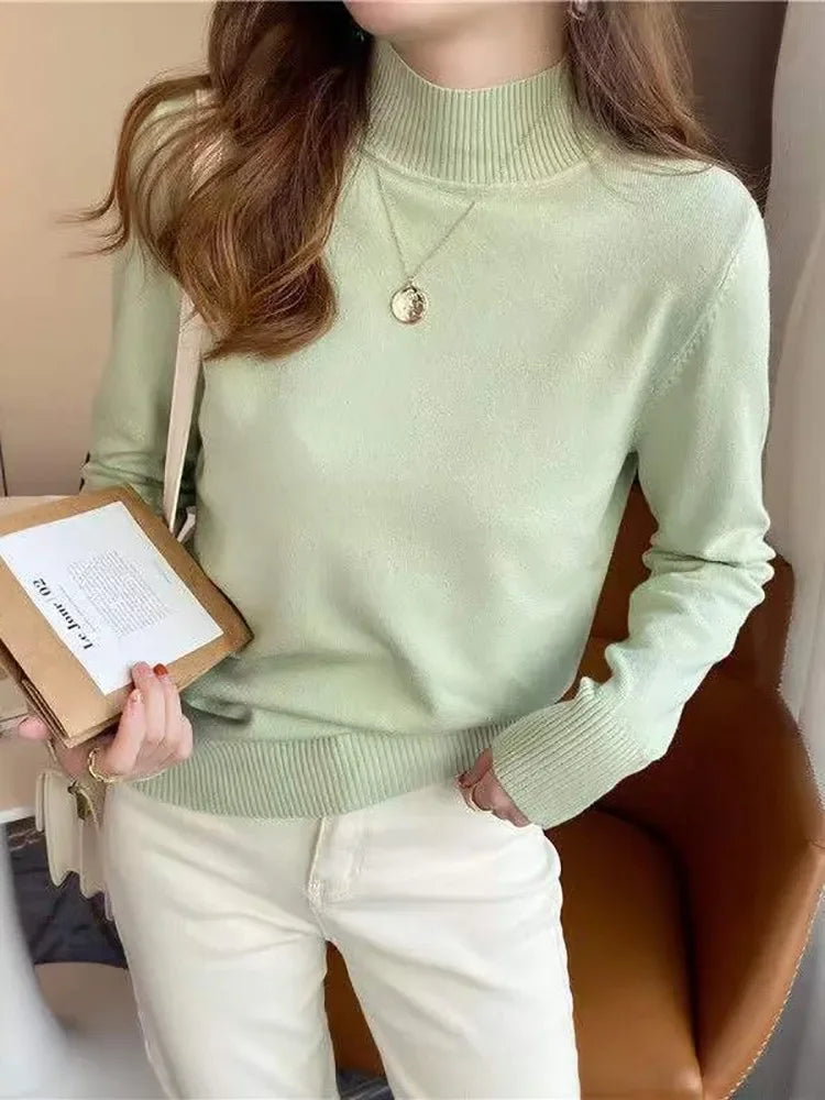 Herbst Winter Chic Bottom Pullover Frauen Mode Rollkragen Pullover Lose Langarm Gestrickte Jumper Weiche Warme Pull Femme Top