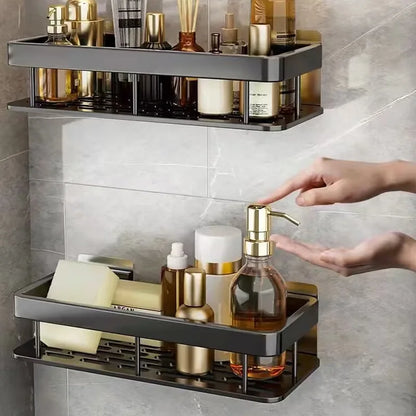 Goldene doppelte Aluminiumregale, keine Stanzlöcher, Badezimmer, Küche, Aufbewahrungsorganisator, langlebig, einfach zu installieren, platzsparend, modernes Design