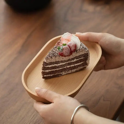 Japanese Acacia wooden tray rectangular dinner plate heat insulation solid wood grain oval bread.