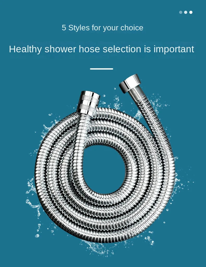 Shower Hose 1.5/2M Black/Silver Flexible Shower Hose Stainless Steel Long Bathroom Shower Pipe Extension Bathroom Accessories