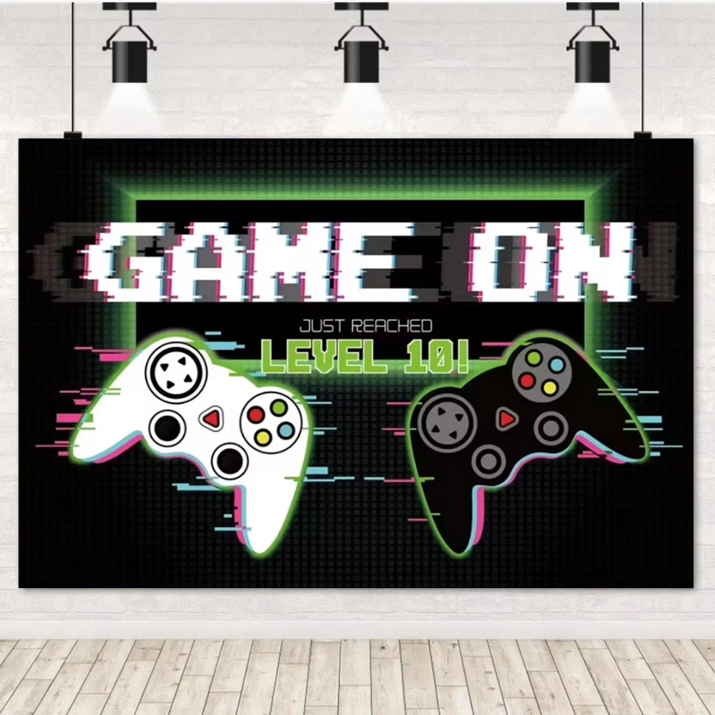 Game On Theme Video Gamer Kids Birthday Party Neon Green Gaming Next Level Up Background Baby Shower Decoration Supplies Props