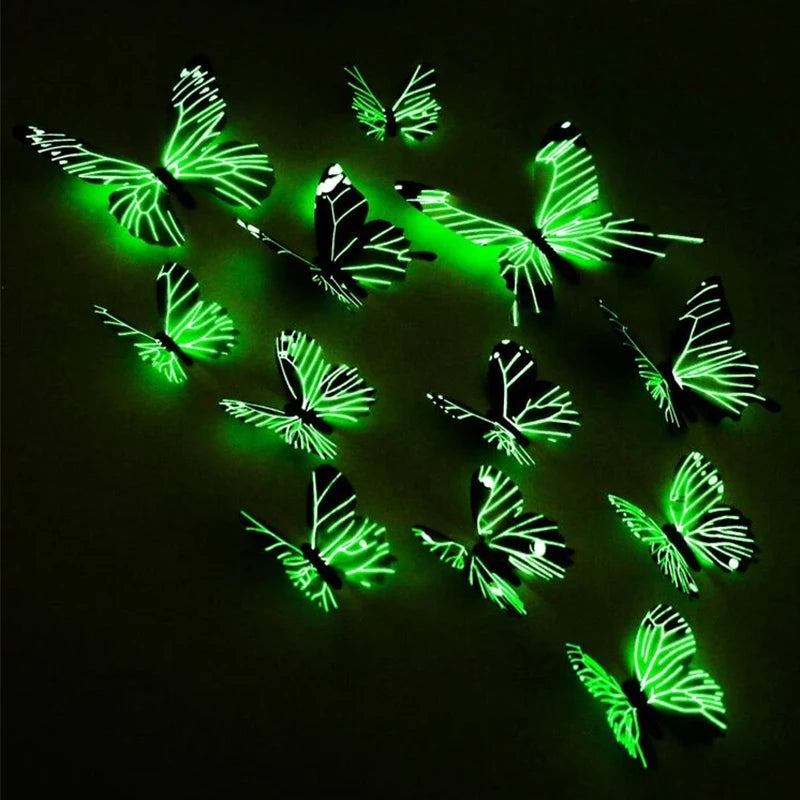 New 12Pcs Fashion 3D Luminous Butterfly Creative Wall Sticker For DIY Wall Stickers Modern Wall Art Home Decorations DIY Gift.