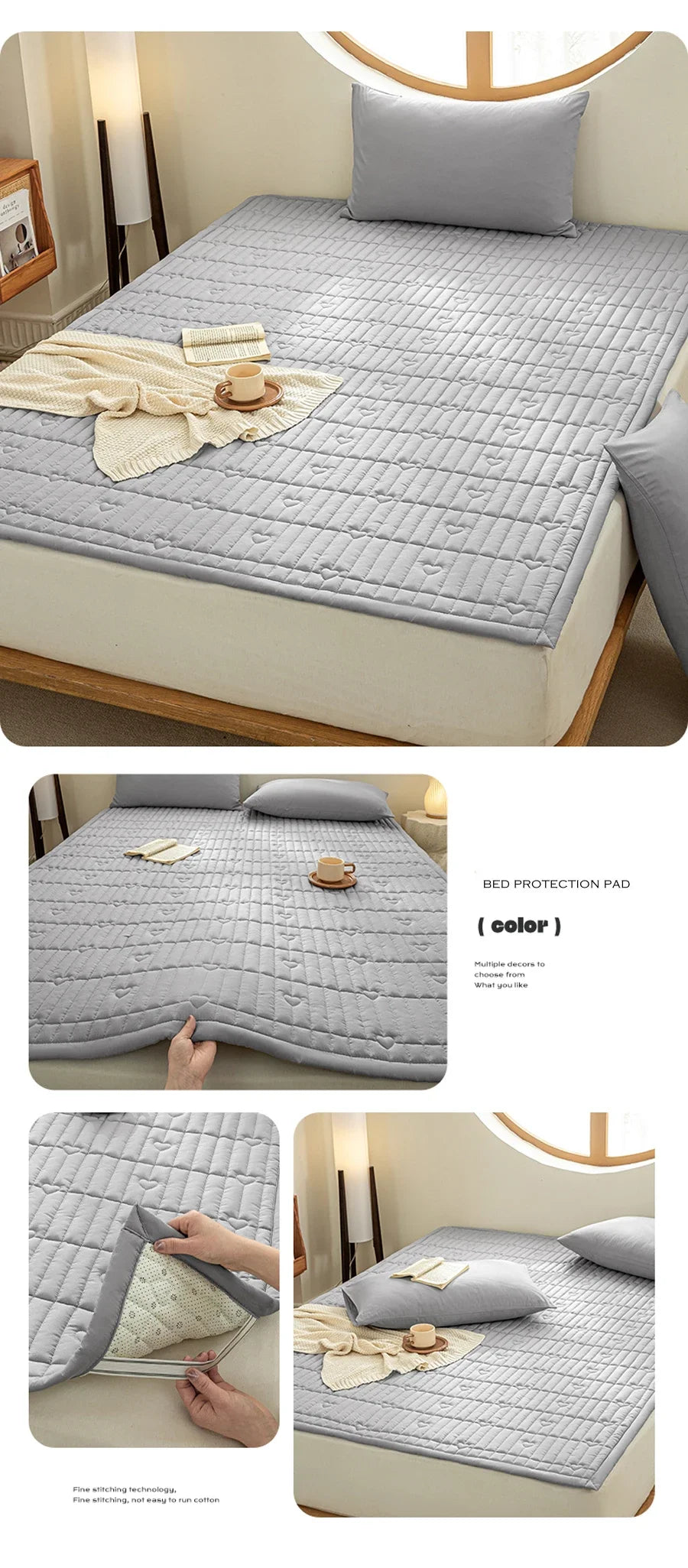 Washed cotton quilted thicken mattress pink romance heart sleeping mat 150cm bed sheet bed protection pad queen king size