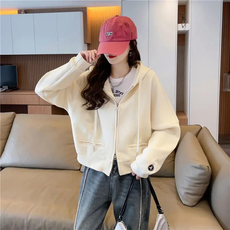 Hoodies Sweatshirt for Women Cropped Full Zip Up 2025 Trend 2000s Y2k Style Dropshiping Matching with Zipper Woman Hooded Tops.