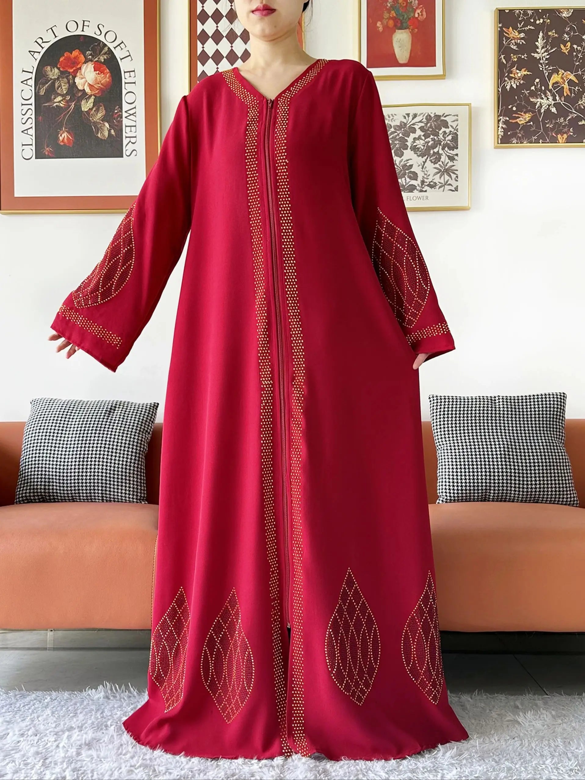 Elegant Women's Party Dress Chiffon Loose Open Zipper Abaya Muslim Islamic Clothing Cardigan Style for Special Occasions.