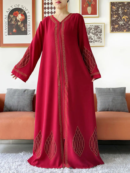 Elegant Women's Party Dress Chiffon Loose Open Zipper Abaya Muslim Islamic Clothing Cardigan Style for Special Occasions.