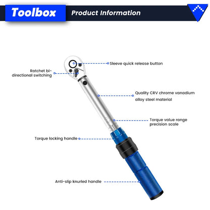 Podofo Hochpräzises Drehmomentschlüssel-Set, 2–24 NM, Einstellung, Dual-Richtungs-Ratsche mit für Auto-Motorrad-Fahrrad-Wartungswerkzeug